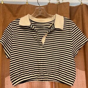NWT Aerie Striped Black and White Collared Crop Top